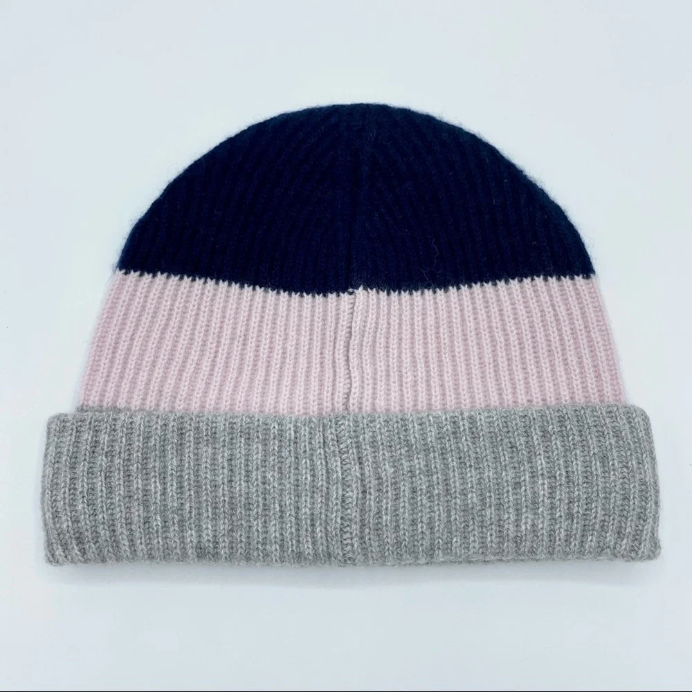 Amicale Cashmere Chunky Cuff Colorblock Beanie